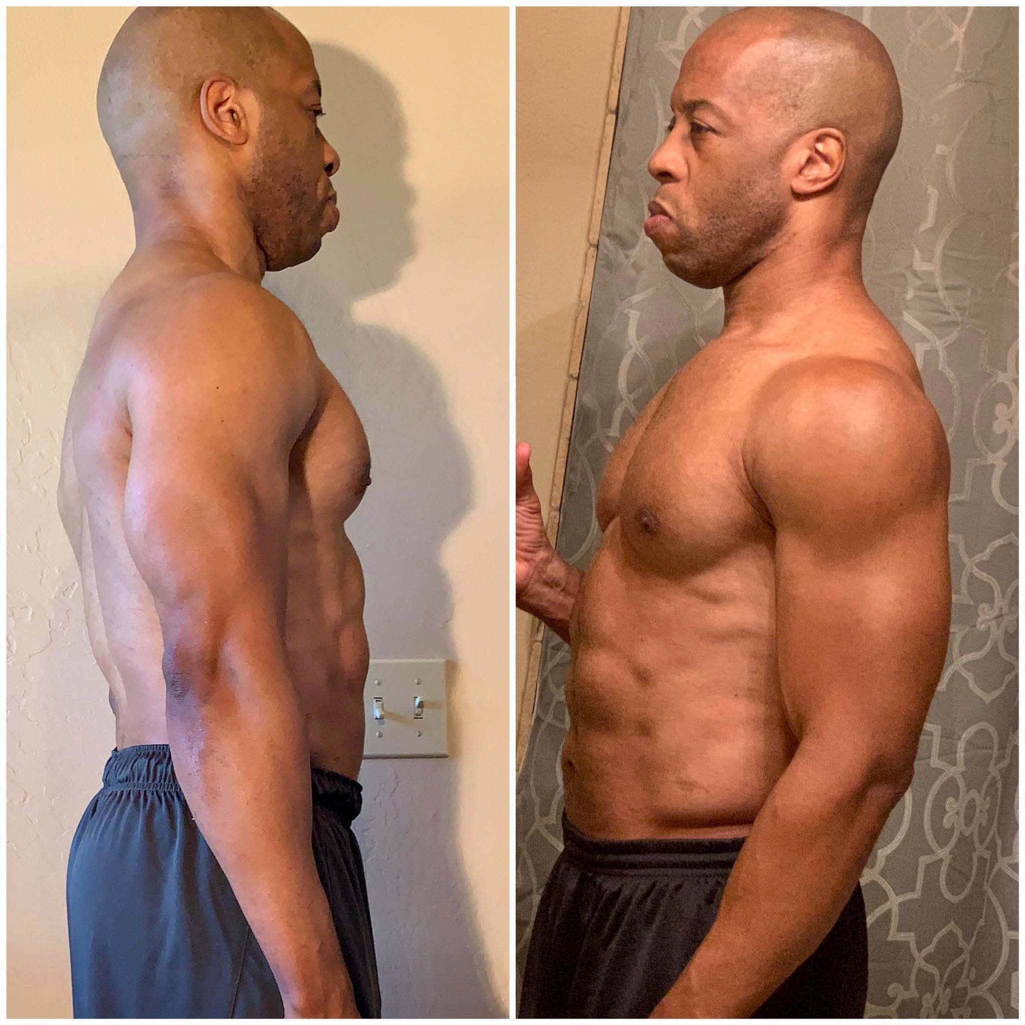 Coach Chris side-profile physique progress